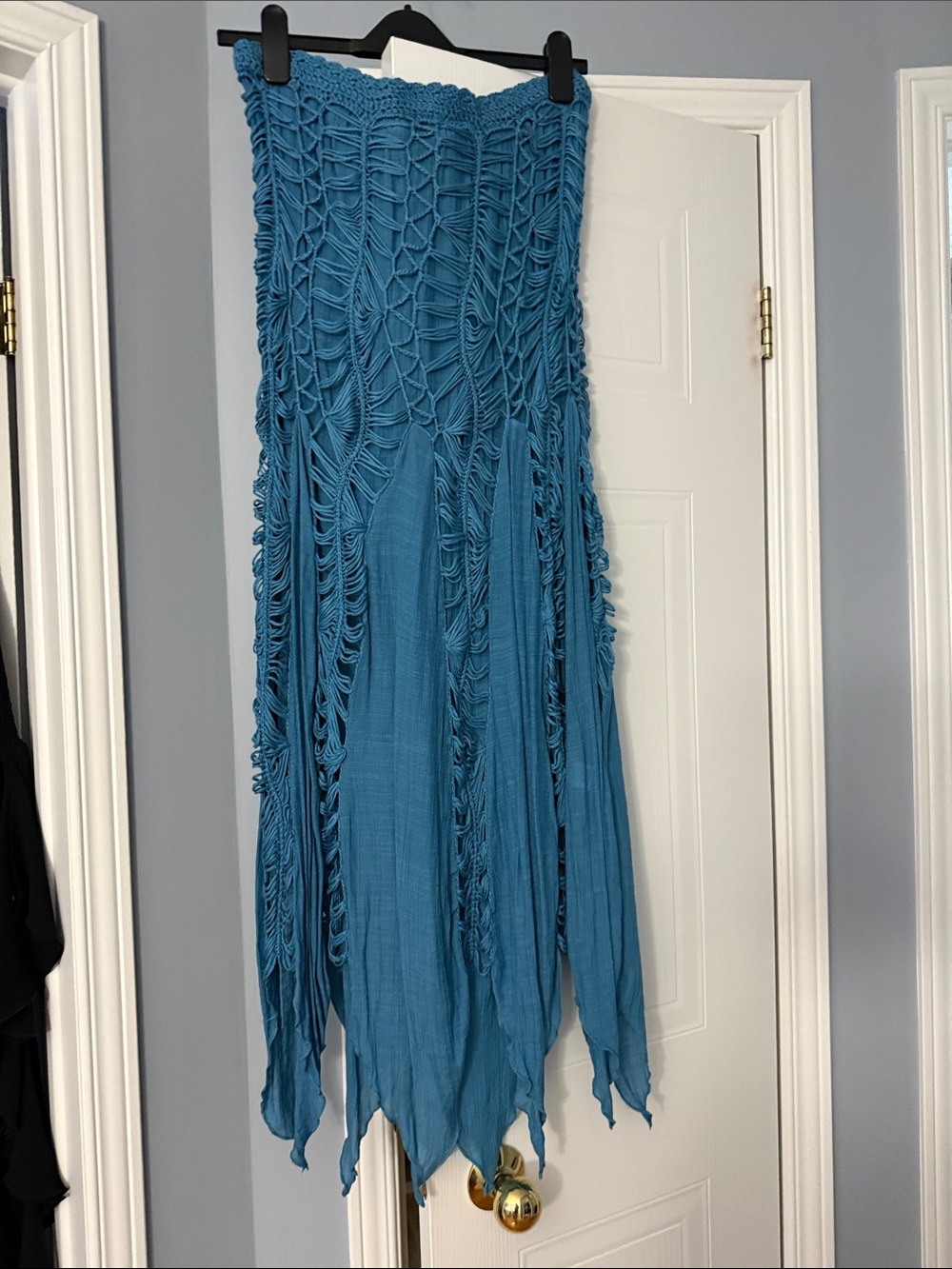 VENUS Teal Blue Asymmetrical Crochet Maxi Skirt/Dress